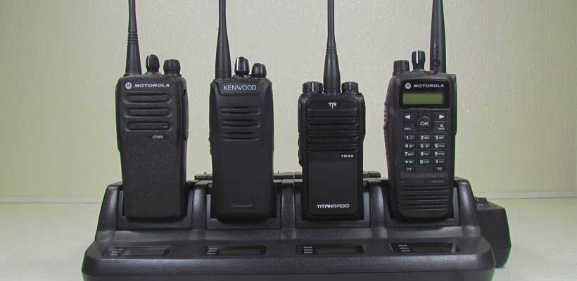 Two-way radios on a charger